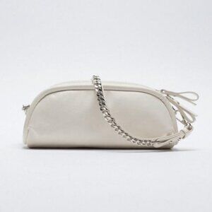 ZARA White Mini Shoulder Bag with Silver Chain Strap City Bag